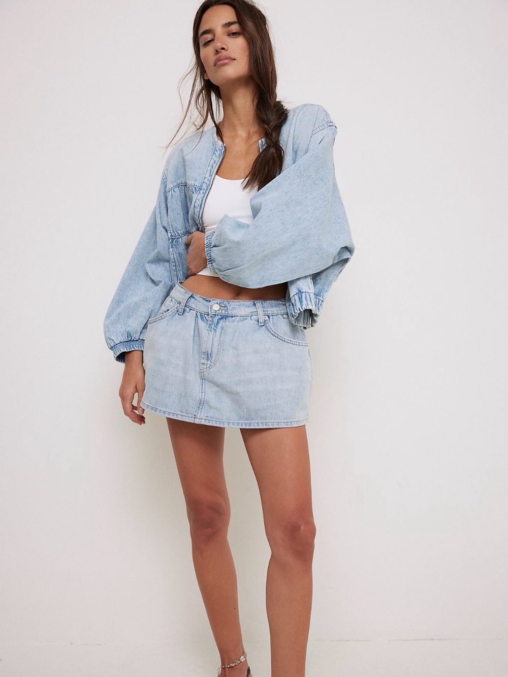 Free People We The Free Demi Denim Skort Micro Mini Skirt Blue Boho Women 25 NWT